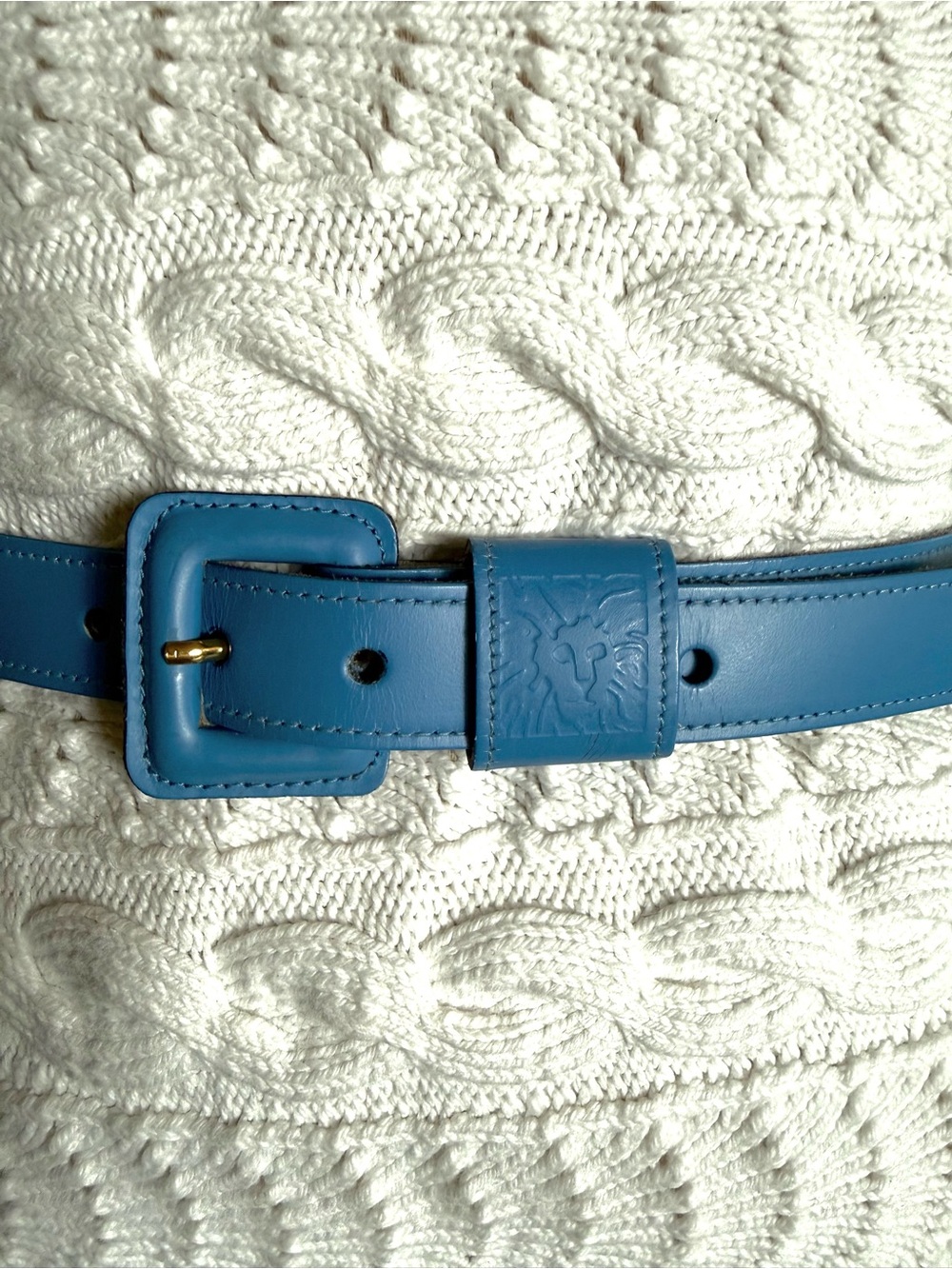 Anne Klein Sky Blue Leather Woman’s Belt with Embossed Logo - Picture 5 of 10